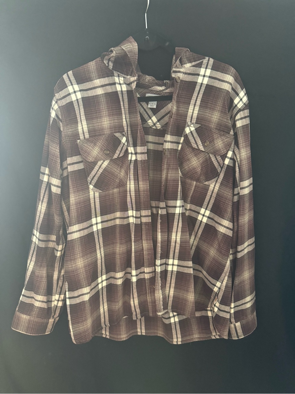 Plaid Hooded Button-Up Shirt Jacket in purple and white
